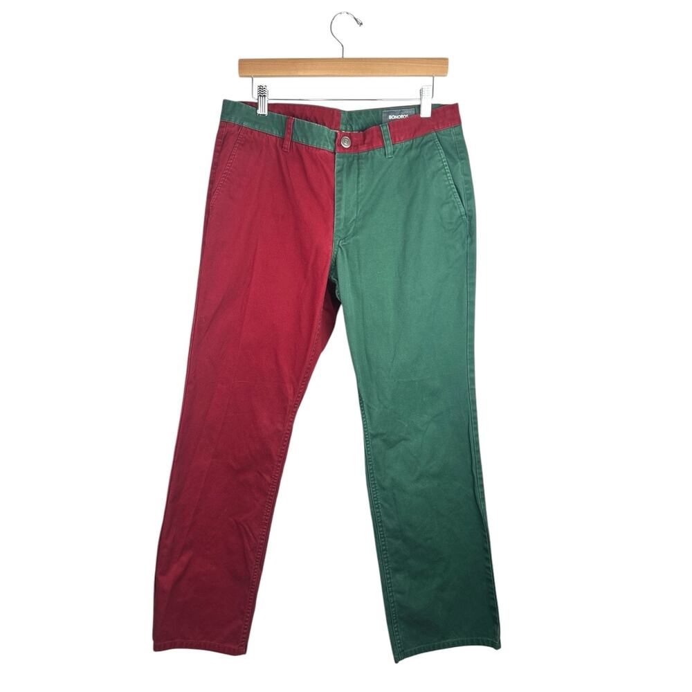 Bonobos Panta Clause Men's Red Green Colorblock Straight Leg Trousers Pants 33